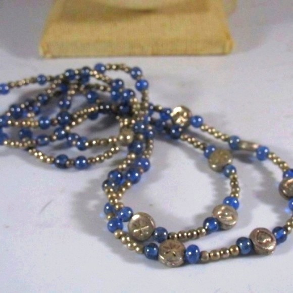 Blue Sodalite Double Layered Heart Short Silver Necklace - Picture 1 of 3